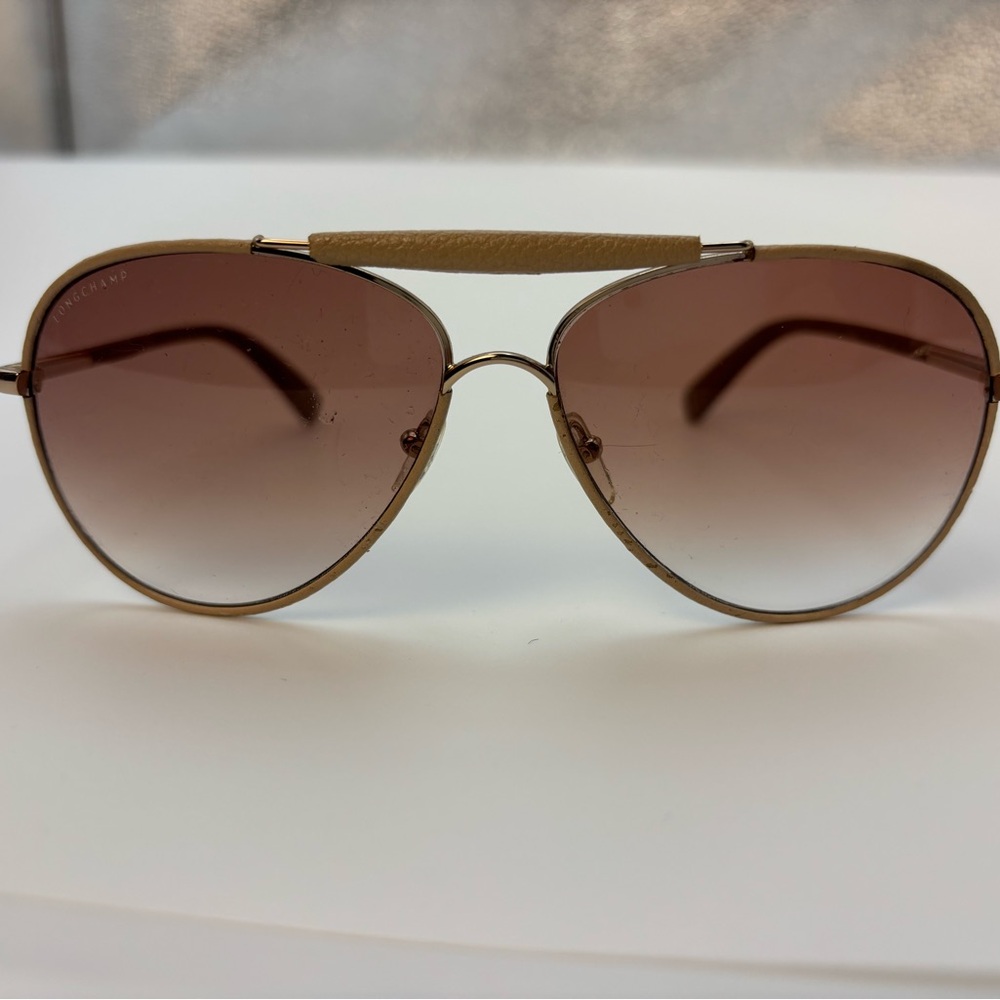 Longchamp Aviator sunglasses LO100sl rose gold and tan leather on Metal Size 61m